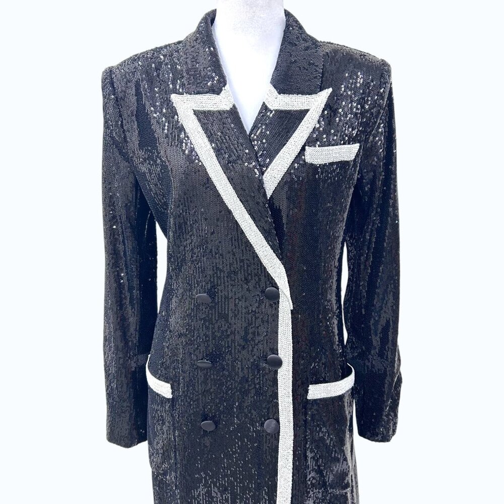 L'Agence Black & White Marlowe Sequin Tuxedo Jacket NWOT - Picture 5 of 13